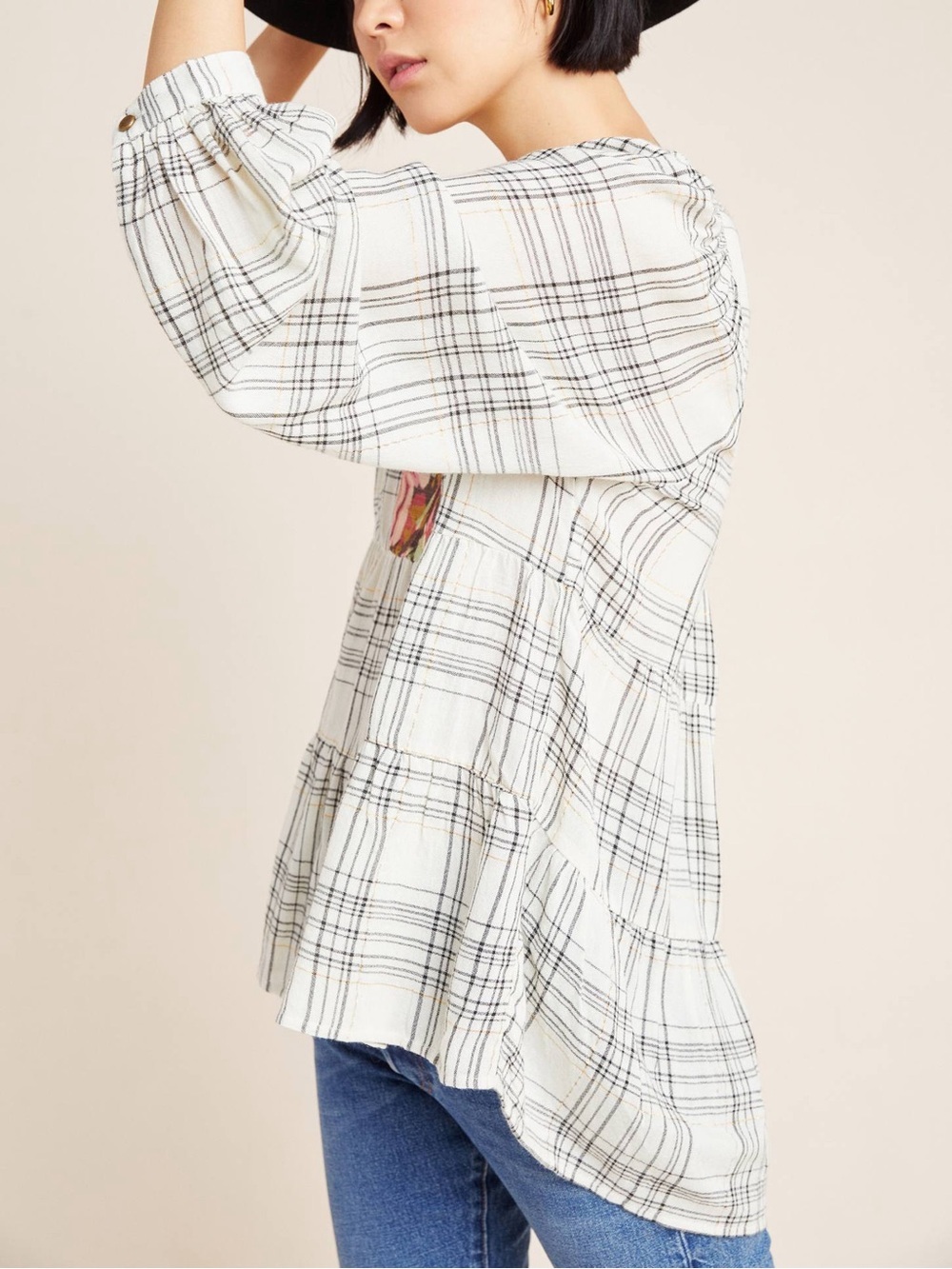 Anthropologie Darlene Plaid Peasant Blouse XL - Picture 11 of 12